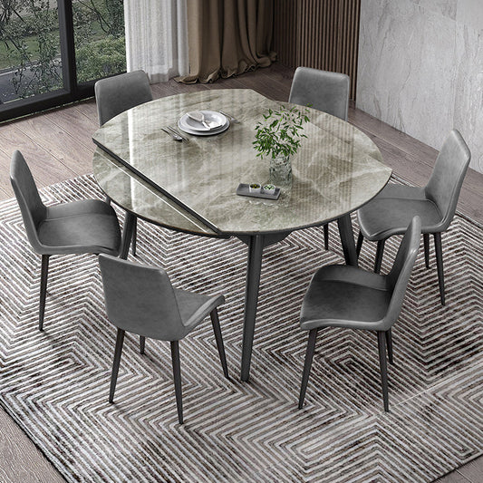 Round Extendable Stone Dining Site Table Contemporary 51.2'' Dinette Table