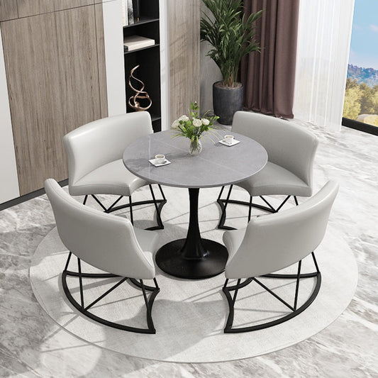 Modern Style Round Dining Table Sintered Stone Table with Tulip Base for Home