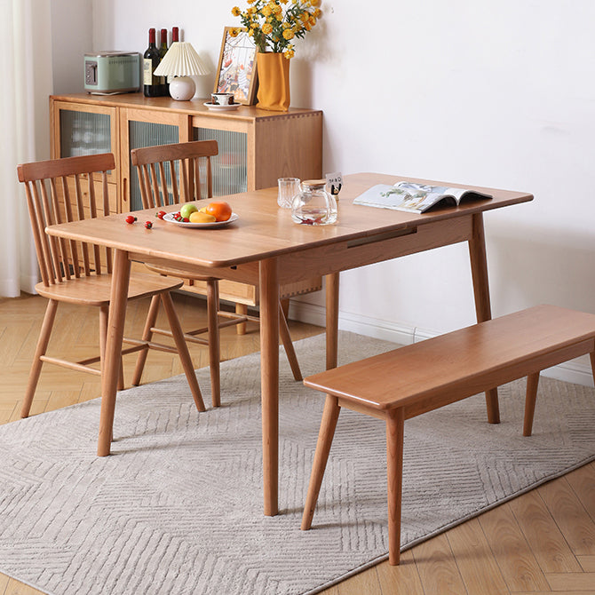 Extendable Cherry Wood Dining Table in Nature Rectangle Kitchen Table with 4 Legs Clearhalo ' dining_table' 'Dining Tables & Seating' 'Dining Tables' 'furn' 'furn_dining_table' 'Furniture' 'furniture_dining_table' 'Kitchen & Dining Furniture' 'kitchen&dining_furn' 'kitchen' 'kitchen_dining_table' 3969825