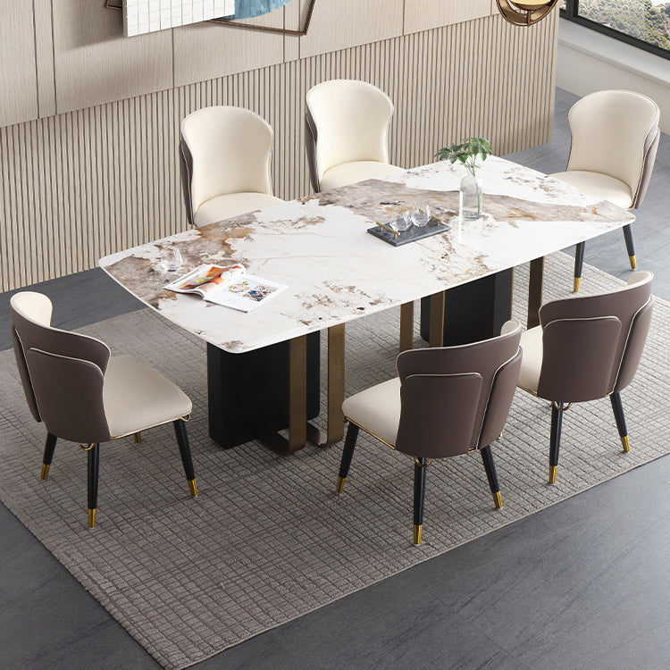 Luxury Sintered Stone Top Dining Table Rectangle Table with Double Pedestal in Black and Gold Clearhalo ' dining_table' 'Dining Tables & Seating' 'Dining Tables' 'furn' 'furn_dining_table' 'Furniture' 'furniture_dining_table' 'Kitchen & Dining Furniture' 'kitchen&dining_furn' 'kitchen' 'kitchen_dining_table' 3969851
