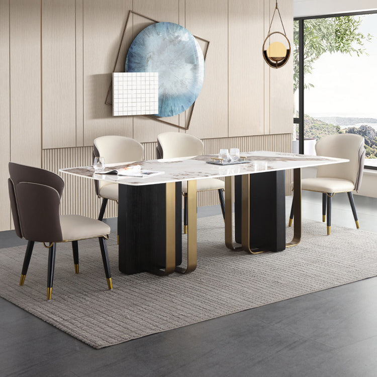 Luxury Sintered Stone Top Dining Table Rectangle Table with Double Pedestal in Black and Gold Clearhalo ' dining_table' 'Dining Tables & Seating' 'Dining Tables' 'furn' 'furn_dining_table' 'Furniture' 'furniture_dining_table' 'Kitchen & Dining Furniture' 'kitchen&dining_furn' 'kitchen' 'kitchen_dining_table' 3969852