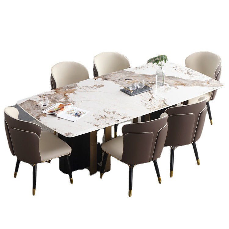 Luxury Sintered Stone Top Dining Table Rectangle Table with Double Pedestal in Black and Gold Clearhalo ' dining_table' 'Dining Tables & Seating' 'Dining Tables' 'furn' 'furn_dining_table' 'Furniture' 'furniture_dining_table' 'Kitchen & Dining Furniture' 'kitchen&dining_furn' 'kitchen' 'kitchen_dining_table' 3969854