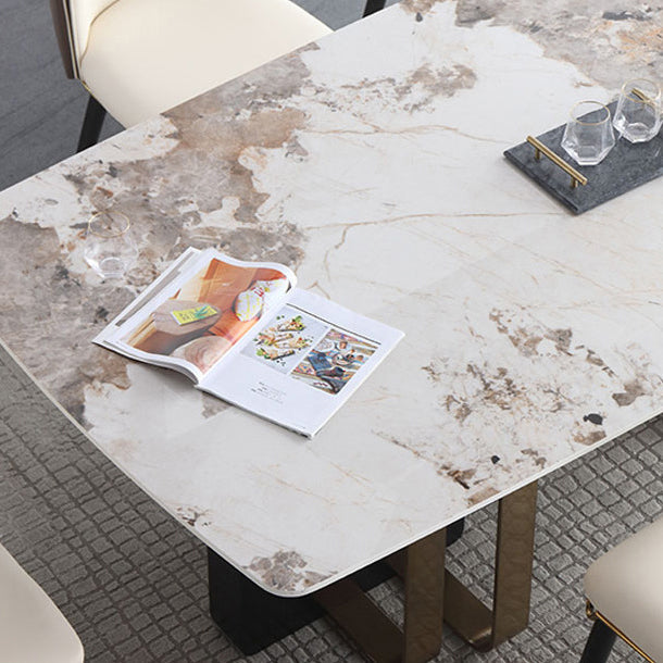 Luxury Sintered Stone Top Dining Table Rectangle Table with Double Pedestal in Black and Gold Clearhalo ' dining_table' 'Dining Tables & Seating' 'Dining Tables' 'furn' 'furn_dining_table' 'Furniture' 'furniture_dining_table' 'Kitchen & Dining Furniture' 'kitchen&dining_furn' 'kitchen' 'kitchen_dining_table' 3969858