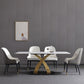 Traditional Luxury Rectangle Dining Room Table White Sintered Stone Table with Gold Pedestal Base Clearhalo ' dining_table' 'Dining Tables & Seating' 'Dining Tables' 'furn' 'furn_dining_table' 'Furniture' 'furniture_dining_table' 'Kitchen & Dining Furniture' 'kitchen&dining_furn' 'kitchen' 'kitchen_dining_table' 3969934