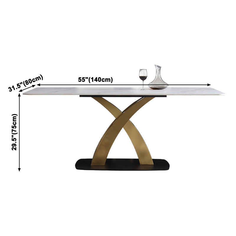 Traditional Luxury Rectangle Dining Room Table White Sintered Stone Table with Gold Pedestal Base Clearhalo ' dining_table' 'Dining Tables & Seating' 'Dining Tables' 'furn' 'furn_dining_table' 'Furniture' 'furniture_dining_table' 'Kitchen & Dining Furniture' 'kitchen&dining_furn' 'kitchen' 'kitchen_dining_table' 3969940