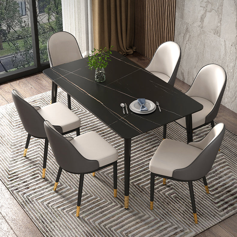 Traditional Luxury Rectangle Dining Table Sintered Stone Table with 4 Legs for Dining Room Black Clearhalo ' dining_table' 'Dining Tables & Seating' 'Dining Tables' 'Furniture' 'furniture_dining_table' 'Kitchen & Dining Furniture' 'kitchen&dining_furn' 'kitchen' 'kitchen_dining_table' 3969946