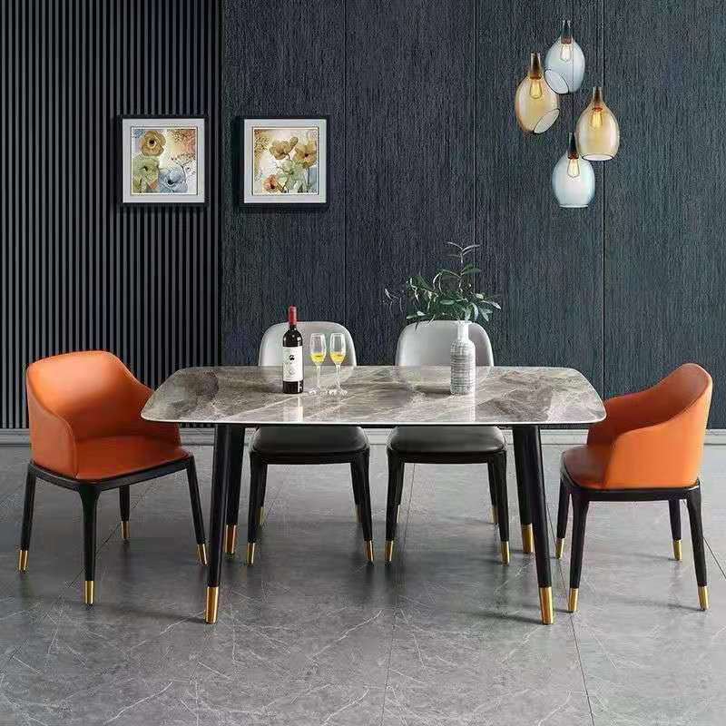 Traditional Luxury Rectangle Dining Table Grey Sintered Stone Table with 4 Black Legs Clearhalo ' dining_table' 'Dining Tables & Seating' 'Dining Tables' 'furn' 'furn_dining_table' 'Furniture' 'furniture_dining_table' 'Kitchen & Dining Furniture' 'kitchen&dining_furn' 'kitchen' 'kitchen_dining_table' 3969960