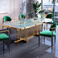 Luxury Sintered Stone Top Dining Table in Blue Rectangle Table with Gold Metal Pedestal Clearhalo ' dining_table' 'Dining Tables & Seating' 'Dining Tables' 'furn' 'furn_dining_table' 'Furniture' 'furniture_dining_table' 'Kitchen & Dining Furniture' 'kitchen&dining_furn' 'kitchen' 'kitchen_dining_table' 3969972