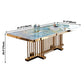 Luxury Sintered Stone Top Dining Table in Blue Rectangle Table with Gold Metal Pedestal Clearhalo ' dining_table' 'Dining Tables & Seating' 'Dining Tables' 'furn' 'furn_dining_table' 'Furniture' 'furniture_dining_table' 'Kitchen & Dining Furniture' 'kitchen&dining_furn' 'kitchen' 'kitchen_dining_table' 3969978