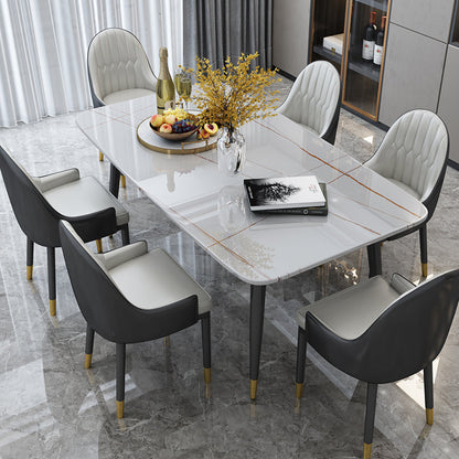 Traditional Luxury Rectangle Dining Table Sintered Stone Table with 4 Black Legs for Dining Room White Gold Without Chairs Clearhalo ' dining_table' 'Dining Tables & Seating' 'Dining Tables' 'furn' 'furn_dining_table' 'Furniture' 'furniture_dining_table' 'Kitchen & Dining Furniture' 'kitchen&dining_furn' 'kitchen' 'kitchen_dining_table' 3969982