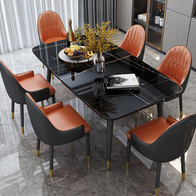 Traditional Luxury Rectangle Dining Table Sintered Stone Table with 4 Black Legs for Dining Room Black Without Chairs Clearhalo ' dining_table' 'Dining Tables & Seating' 'Dining Tables' 'furn' 'furn_dining_table' 'Furniture' 'furniture_dining_table' 'Kitchen & Dining Furniture' 'kitchen&dining_furn' 'kitchen' 'kitchen_dining_table' 3969984