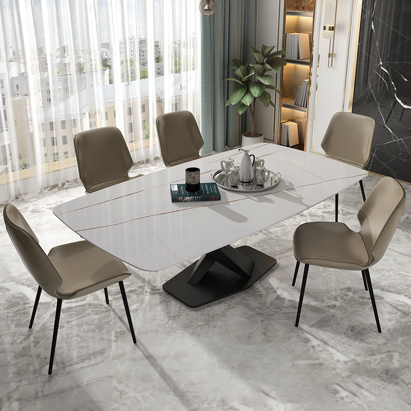 Traditional Luxury Rectangle Dining Room Table White Sintered Stone Table with Pedestal Base Black Without Chairs Clearhalo ' dining_table' 'Dining Tables & Seating' 'Dining Tables' 'furn' 'furn_dining_table' 'Furniture' 'furniture_dining_table' 'Kitchen & Dining Furniture' 'kitchen&dining_furn' 'kitchen' 'kitchen_dining_table' 3969995