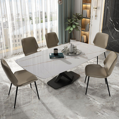 Traditional Luxury Rectangle Dining Room Table White Sintered Stone Table with Pedestal Base Black Without Chairs Clearhalo ' dining_table' 'Dining Tables & Seating' 'Dining Tables' 'furn' 'furn_dining_table' 'Furniture' 'furniture_dining_table' 'Kitchen & Dining Furniture' 'kitchen&dining_furn' 'kitchen' 'kitchen_dining_table' 3969995