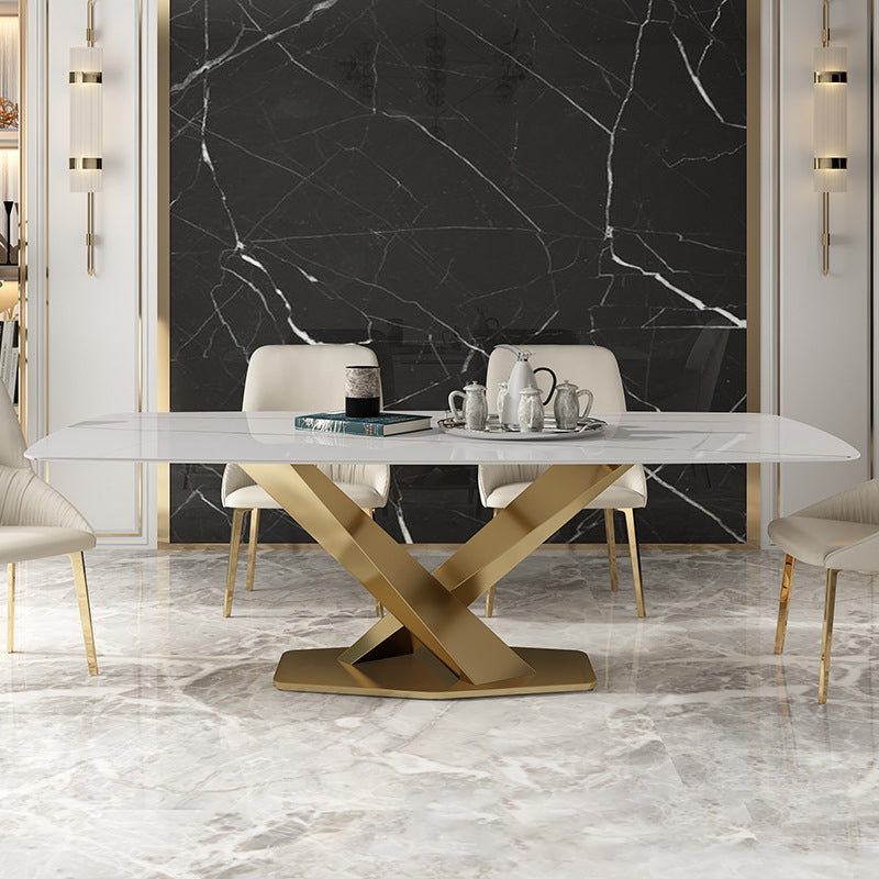 Traditional Luxury Rectangle Dining Room Table White Sintered Stone Table with Pedestal Base Clearhalo ' dining_table' 'Dining Tables & Seating' 'Dining Tables' 'furn' 'furn_dining_table' 'Furniture' 'furniture_dining_table' 'Kitchen & Dining Furniture' 'kitchen&dining_furn' 'kitchen' 'kitchen_dining_table' 3969996