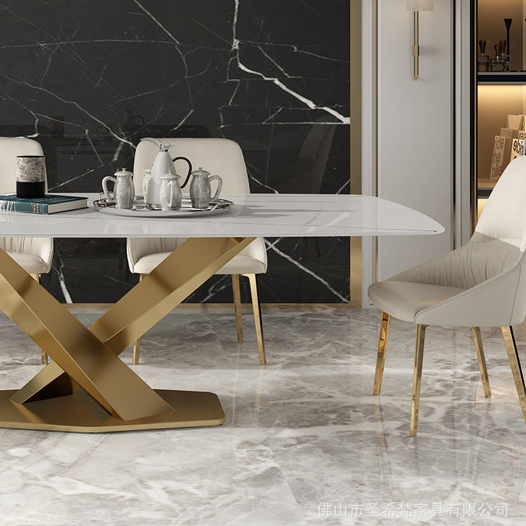 Traditional Luxury Rectangle Dining Room Table White Sintered Stone Table with Pedestal Base Clearhalo ' dining_table' 'Dining Tables & Seating' 'Dining Tables' 'furn' 'furn_dining_table' 'Furniture' 'furniture_dining_table' 'Kitchen & Dining Furniture' 'kitchen&dining_furn' 'kitchen' 'kitchen_dining_table' 3969999