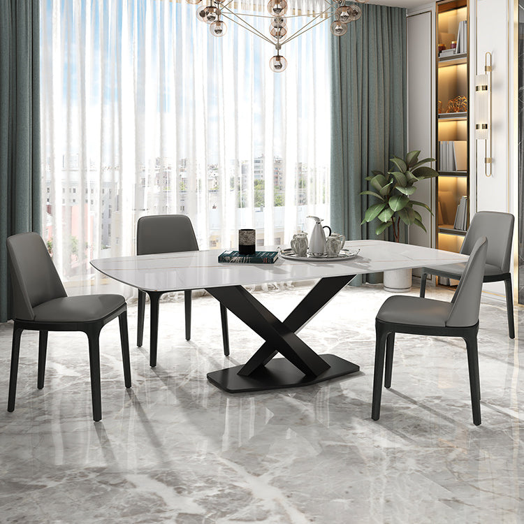 Traditional Luxury Rectangle Dining Room Table White Sintered Stone Table with Pedestal Base Clearhalo ' dining_table' 'Dining Tables & Seating' 'Dining Tables' 'furn' 'furn_dining_table' 'Furniture' 'furniture_dining_table' 'Kitchen & Dining Furniture' 'kitchen&dining_furn' 'kitchen' 'kitchen_dining_table' 3970002