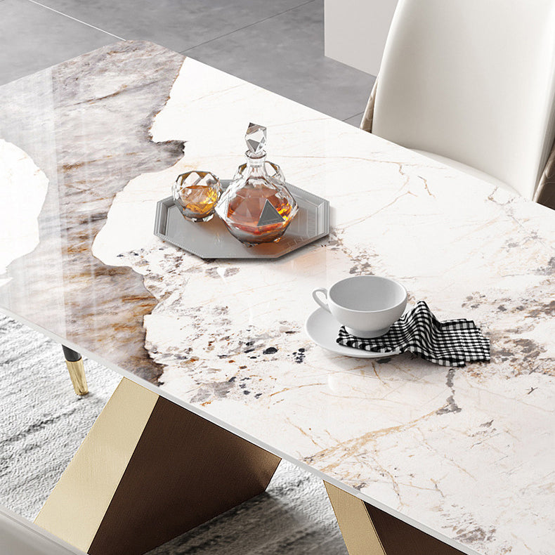 Traditional Luxury Rectangle Dining Room Table Sintered Stone Table with Gold Double Pedestal Clearhalo ' dining_table' 'Dining Tables & Seating' 'Dining Tables' 'furn' 'furn_dining_table' 'Furniture' 'furniture_dining_table' 'Kitchen & Dining Furniture' 'kitchen&dining_furn' 'kitchen' 'kitchen_dining_table' 3970009