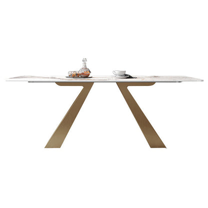 Traditional Luxury Rectangle Dining Room Table Sintered Stone Table with Gold Double Pedestal Without Chairs Clearhalo ' dining_table' 'Dining Tables & Seating' 'Dining Tables' 'furn' 'furn_dining_table' 'Furniture' 'furniture_dining_table' 'Kitchen & Dining Furniture' 'kitchen&dining_furn' 'kitchen' 'kitchen_dining_table' 3970010