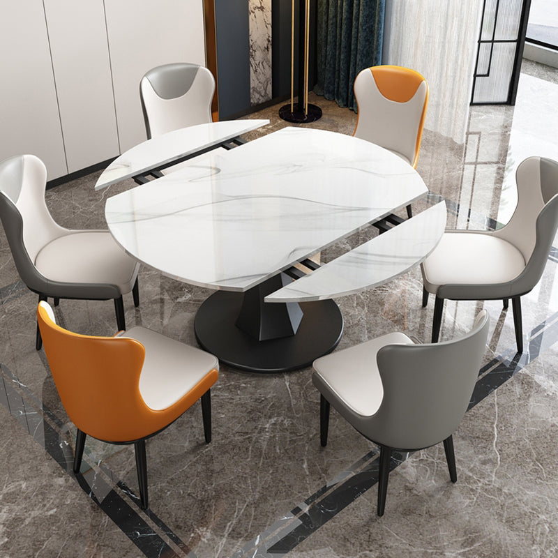 Simplicity Round Dining Room Table Sintered Stone Table with Black Pedestal Base Clearhalo ' dining_table' 'Dining Tables & Seating' 'Dining Tables' 'furn' 'furn_dining_table' 'Furniture' 'furniture_dining_table' 'Kitchen & Dining Furniture' 'kitchen&dining_furn' 'kitchen' 'kitchen_dining_table' 3970085