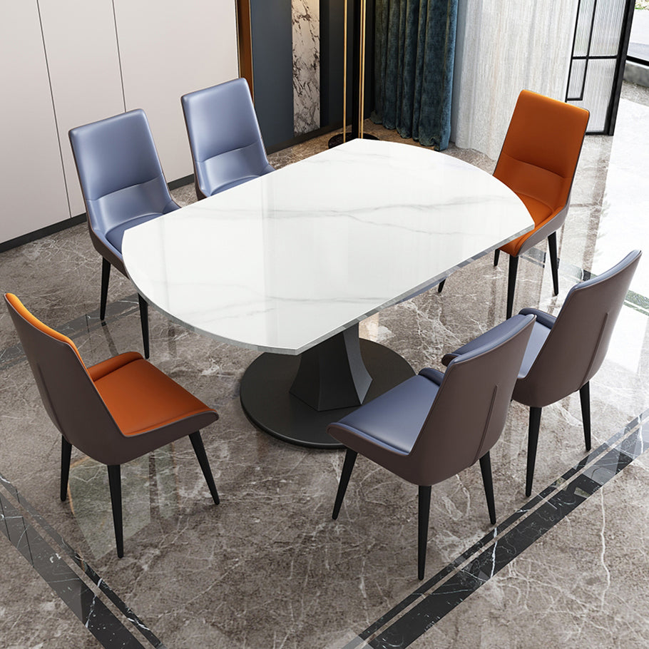 Simplicity Round Dining Room Table Sintered Stone Table with Black Pedestal Base Clearhalo ' dining_table' 'Dining Tables & Seating' 'Dining Tables' 'furn' 'furn_dining_table' 'Furniture' 'furniture_dining_table' 'Kitchen & Dining Furniture' 'kitchen&dining_furn' 'kitchen' 'kitchen_dining_table' 3970086