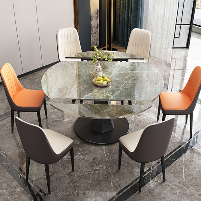 Simplicity Round Dining Room Table Sintered Stone Table with Black Pedestal Base Gray Without Chairs Clearhalo ' dining_table' 'Dining Tables & Seating' 'Dining Tables' 'furn' 'furn_dining_table' 'Furniture' 'furniture_dining_table' 'Kitchen & Dining Furniture' 'kitchen&dining_furn' 'kitchen' 'kitchen_dining_table' 3970087