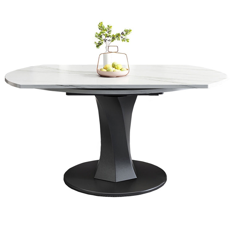Simplicity Round Dining Room Table Sintered Stone Table with Black Pedestal Base White Without Chairs Clearhalo ' dining_table' 'Dining Tables & Seating' 'Dining Tables' 'furn' 'furn_dining_table' 'Furniture' 'furniture_dining_table' 'Kitchen & Dining Furniture' 'kitchen&dining_furn' 'kitchen' 'kitchen_dining_table' 3970089