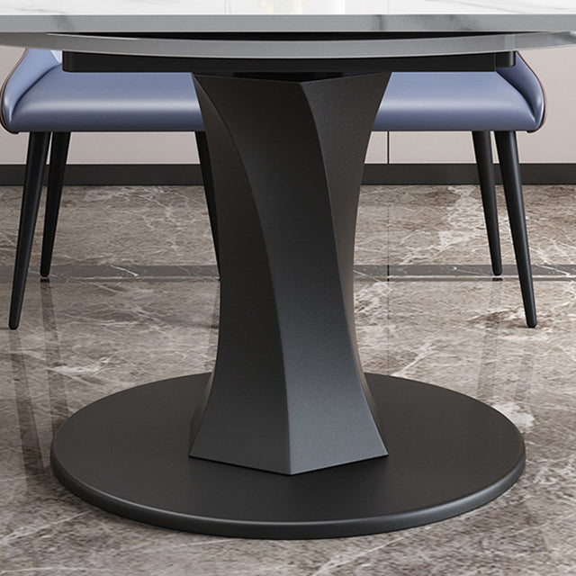 Simplicity Round Dining Room Table Sintered Stone Table with Black Pedestal Base Clearhalo ' dining_table' 'Dining Tables & Seating' 'Dining Tables' 'furn' 'furn_dining_table' 'Furniture' 'furniture_dining_table' 'Kitchen & Dining Furniture' 'kitchen&dining_furn' 'kitchen' 'kitchen_dining_table' 3970090