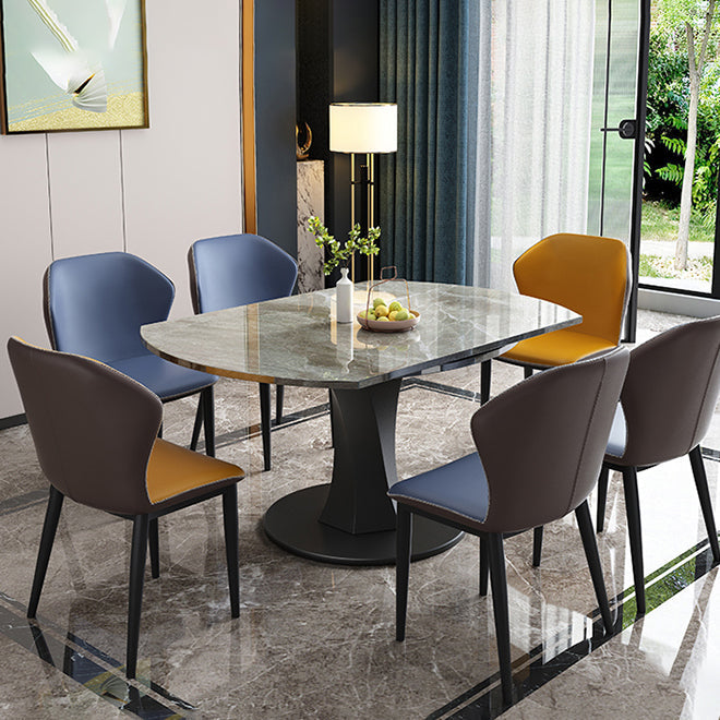 Simplicity Round Dining Room Table Sintered Stone Table with Black Pedestal Base Clearhalo ' dining_table' 'Dining Tables & Seating' 'Dining Tables' 'furn' 'furn_dining_table' 'Furniture' 'furniture_dining_table' 'Kitchen & Dining Furniture' 'kitchen&dining_furn' 'kitchen' 'kitchen_dining_table' 3970094