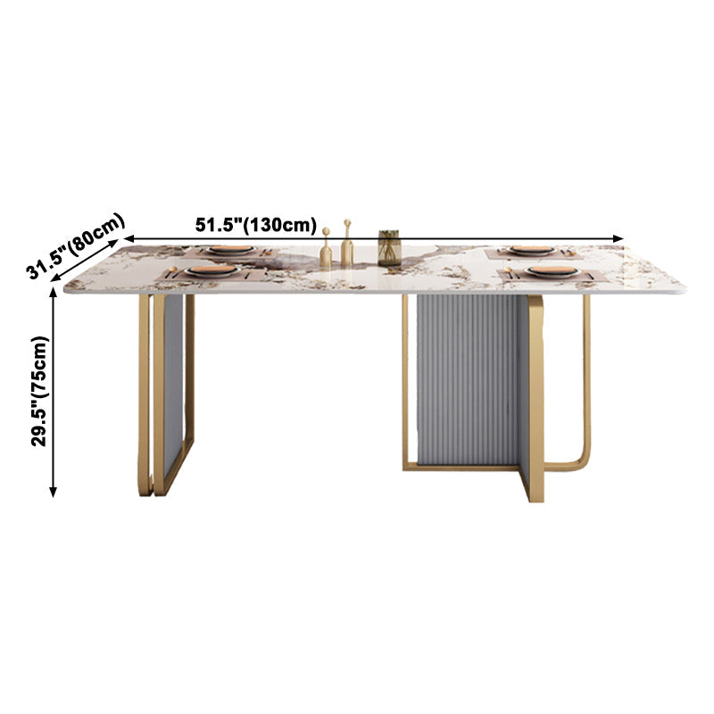Sintered Stone Top Dining Table in White Modern Kitchen Table with Double Pedestal Clearhalo ' dining_table' 'Dining Tables & Seating' 'Dining Tables' 'furn' 'furn_dining_table' 'Furniture' 'furniture_dining_table' 'Kitchen & Dining Furniture' 'kitchen&dining_furn' 'kitchen' 'kitchen_dining_table' 3970121