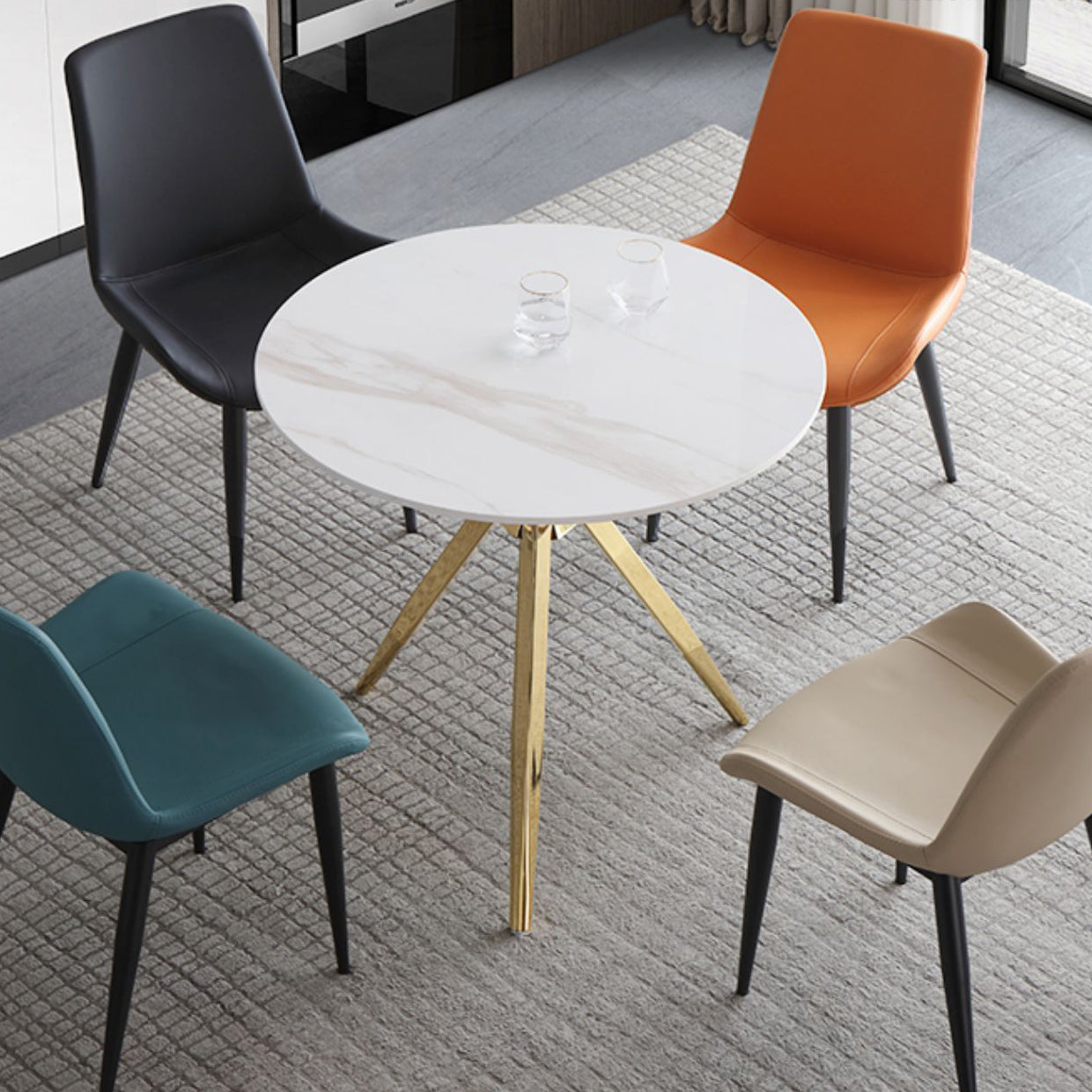 Modern Style Round Dining Table Sintered Stone Table with Metal Base for Home Use Clearhalo ' dining_table' 'Dining Tables & Seating' 'Dining Tables' 'furn' 'furn_dining_table' 'Furniture' 'furniture_dining_table' 'Kitchen & Dining Furniture' 'kitchen&dining_furn' 'kitchen' 'kitchen_dining_table' 3970154