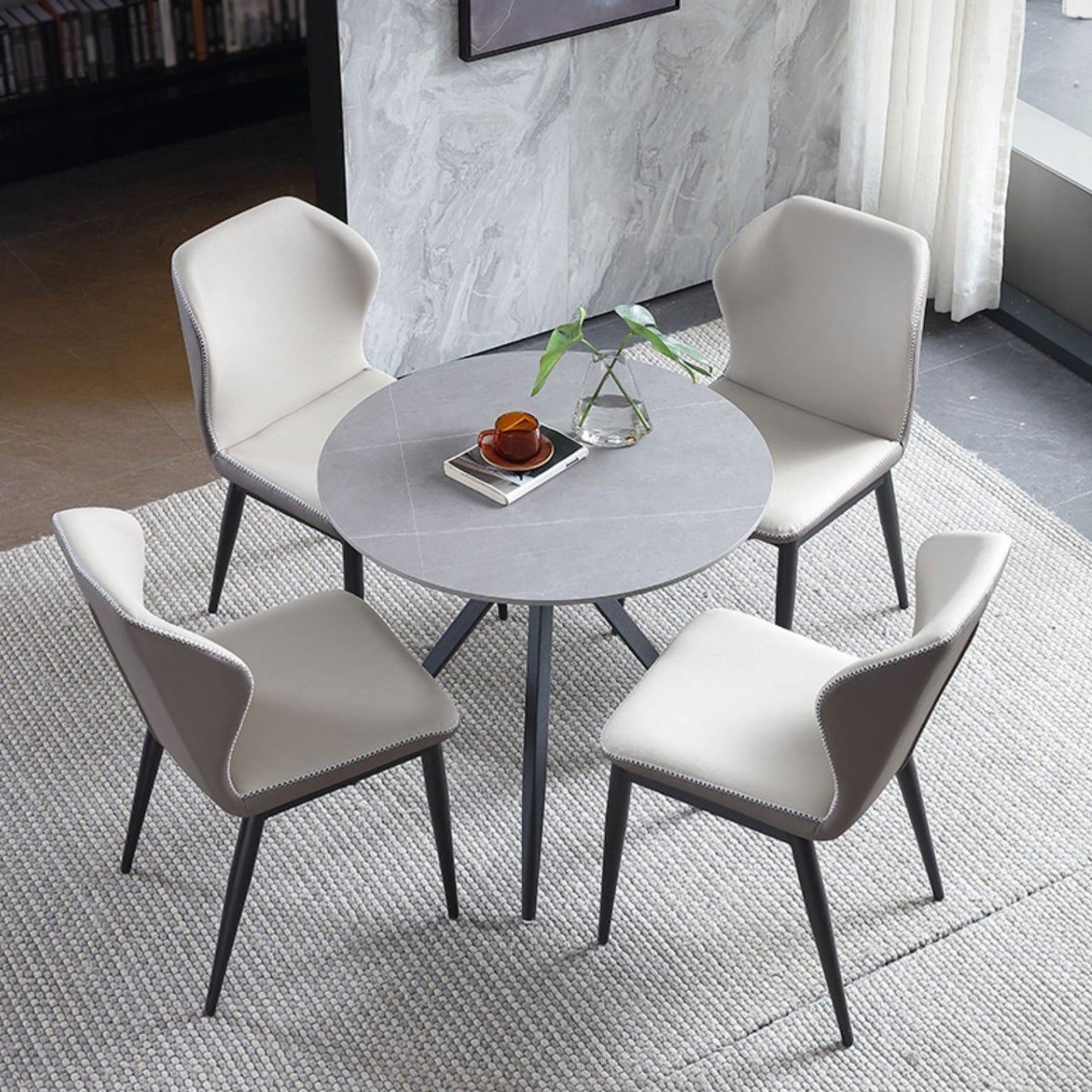 Modern Style Round Dining Table Sintered Stone Table with Metal Base for Home Use Clearhalo ' dining_table' 'Dining Tables & Seating' 'Dining Tables' 'furn' 'furn_dining_table' 'Furniture' 'furniture_dining_table' 'Kitchen & Dining Furniture' 'kitchen&dining_furn' 'kitchen' 'kitchen_dining_table' 3970156