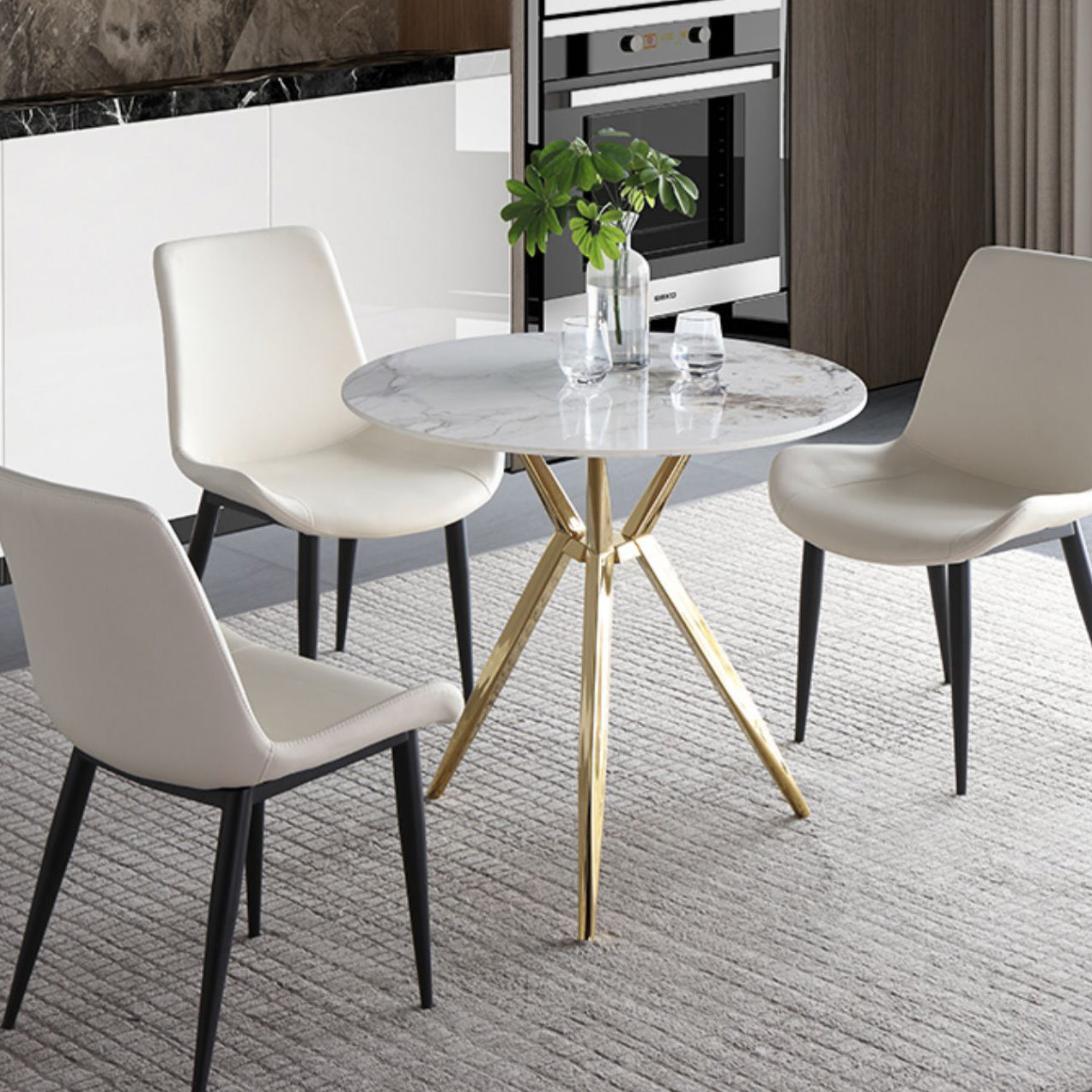Modern Style Round Dining Table Sintered Stone Table with Metal Base for Home Use Clearhalo ' dining_table' 'Dining Tables & Seating' 'Dining Tables' 'furn' 'furn_dining_table' 'Furniture' 'furniture_dining_table' 'Kitchen & Dining Furniture' 'kitchen&dining_furn' 'kitchen' 'kitchen_dining_table' 3970158