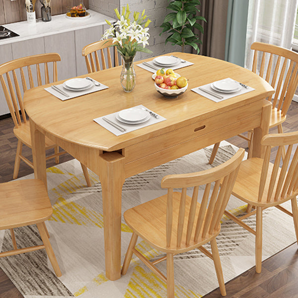 Modern Rubberwood Dinner Table Round Drop-Leaf Table with 4 Legs for Dining Room Clearhalo ' dining_table' 'Dining Tables & Seating' 'Dining Tables' 'furn' 'furn_dining_table' 'Furniture' 'furniture_dining_table' 'Kitchen & Dining Furniture' 'kitchen&dining_furn' 'kitchen' 'kitchen_dining_table' 3970195