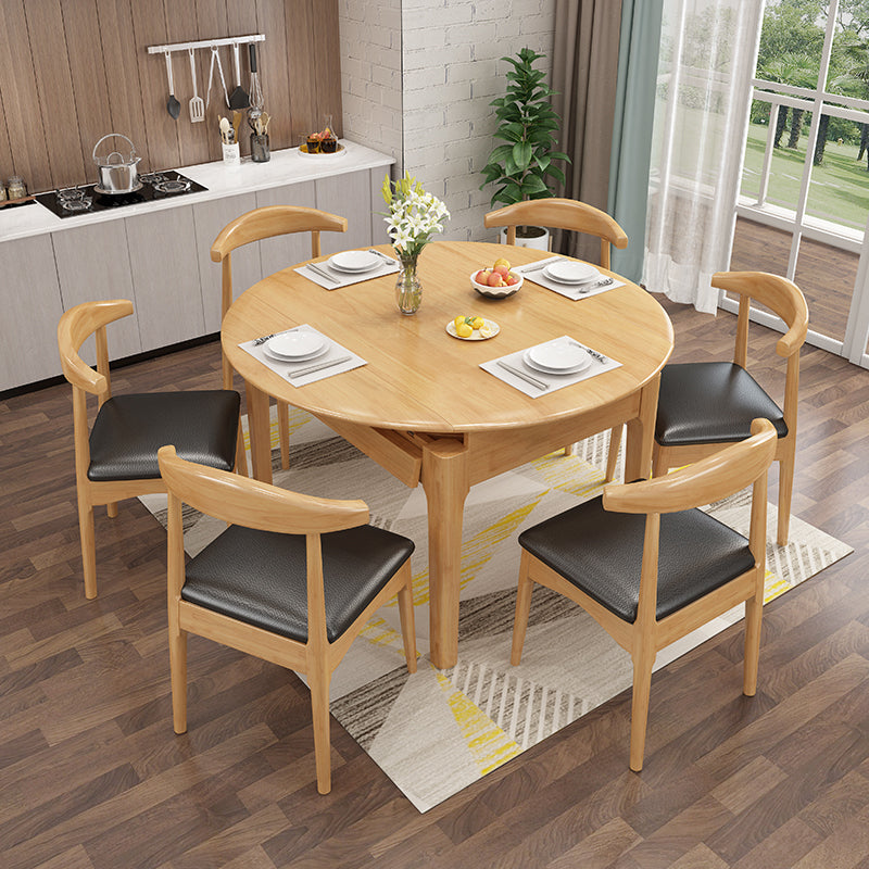 Modern Rubberwood Dinner Table Round Drop-Leaf Table with 4 Legs for Dining Room Clearhalo ' dining_table' 'Dining Tables & Seating' 'Dining Tables' 'furn' 'furn_dining_table' 'Furniture' 'furniture_dining_table' 'Kitchen & Dining Furniture' 'kitchen&dining_furn' 'kitchen' 'kitchen_dining_table' 3970198
