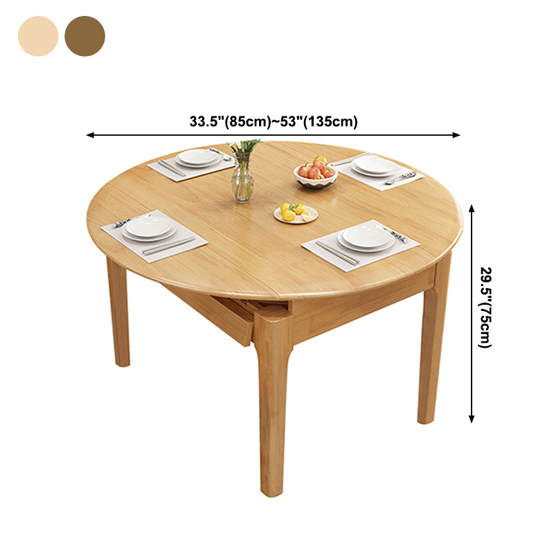 Modern Rubberwood Dinner Table Round Drop-Leaf Table with 4 Legs for Dining Room Clearhalo ' dining_table' 'Dining Tables & Seating' 'Dining Tables' 'furn' 'furn_dining_table' 'Furniture' 'furniture_dining_table' 'Kitchen & Dining Furniture' 'kitchen&dining_furn' 'kitchen' 'kitchen_dining_table' 3970207