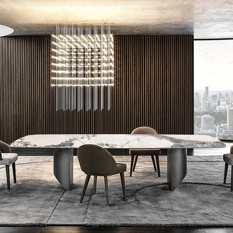Metal Traditional Luxury Rectangle Table Sintered Stone Indoor Table for Dining Room Clearhalo ' dining_table' 'Dining Tables & Seating' 'Dining Tables' 'furn' 'furn_dining_table' 'Furniture' 'furniture_dining_table' 'Kitchen & Dining Furniture' 'kitchen&dining_furn' 'kitchen' 'kitchen_dining_table' 3970222