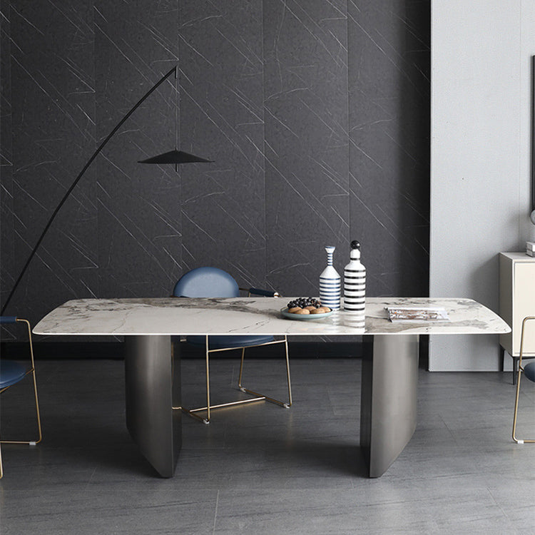 Metal Traditional Luxury Rectangle Table Sintered Stone Indoor Table for Dining Room Clearhalo ' dining_table' 'Dining Tables & Seating' 'Dining Tables' 'furn' 'furn_dining_table' 'Furniture' 'furniture_dining_table' 'Kitchen & Dining Furniture' 'kitchen&dining_furn' 'kitchen' 'kitchen_dining_table' 3970224