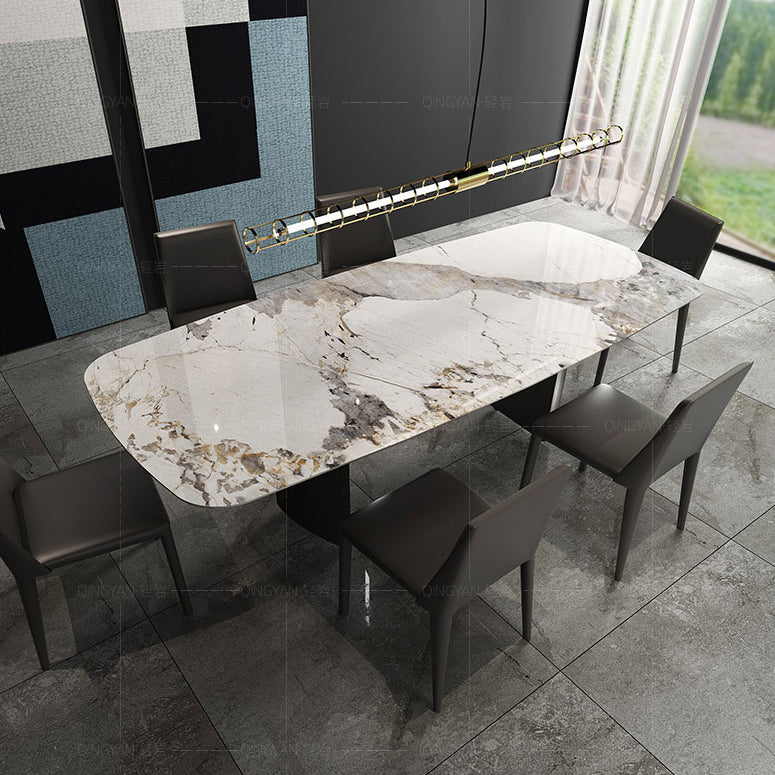 Metal Traditional Luxury Rectangle Table Sintered Stone Indoor Table for Dining Room Clearhalo ' dining_table' 'Dining Tables & Seating' 'Dining Tables' 'furn' 'furn_dining_table' 'Furniture' 'furniture_dining_table' 'Kitchen & Dining Furniture' 'kitchen&dining_furn' 'kitchen' 'kitchen_dining_table' 3970233
