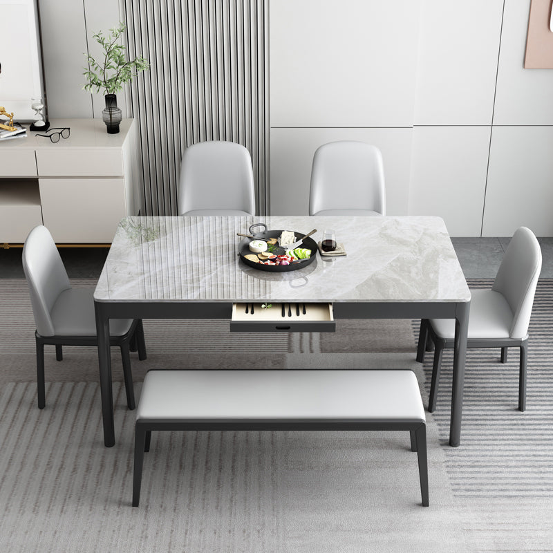 Rectangle Shape Sintered Stone Dining Table Simplicity 4 Legs Table for Dining Room Light Gray Without Chairs Clearhalo ' dining_table' 'Dining Tables & Seating' 'Dining Tables' 'furn' 'furn_dining_table' 'Furniture' 'furniture_dining_table' 'Kitchen & Dining Furniture' 'kitchen&dining_furn' 'kitchen' 'kitchen_dining_table' 3970241