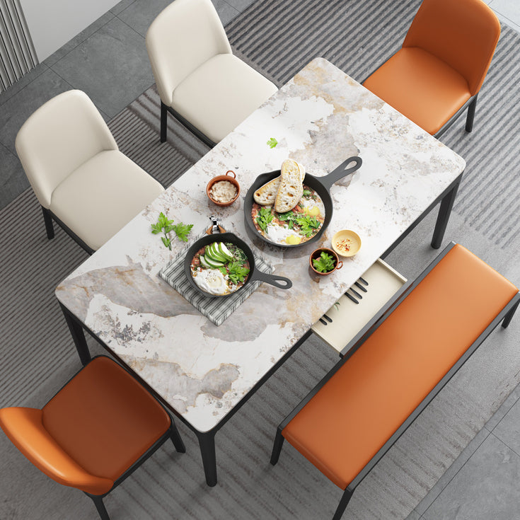 Rectangle Shape Sintered Stone Dining Table Simplicity 4 Legs Table for Dining Room Clearhalo ' dining_table' 'Dining Tables & Seating' 'Dining Tables' 'furn' 'furn_dining_table' 'Furniture' 'furniture_dining_table' 'Kitchen & Dining Furniture' 'kitchen&dining_furn' 'kitchen' 'kitchen_dining_table' 3970253