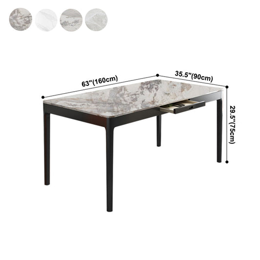 Rectangle Shape Sintered Stone Dining Table Simplicity 4 Legs Table for Dining Room