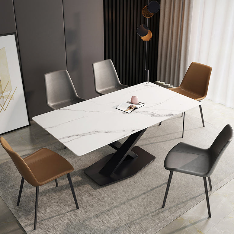 Simple Kitchen Rectangle Shape Dining Table Sintered Stone Dining Table with Pedestal Base Clearhalo ' dining_table' 'Dining Tables & Seating' 'Dining Tables' 'furn' 'furn_dining_table' 'Furniture' 'furniture_dining_table' 'Kitchen & Dining Furniture' 'kitchen&dining_furn' 'kitchen' 'kitchen_dining_table' 3970262