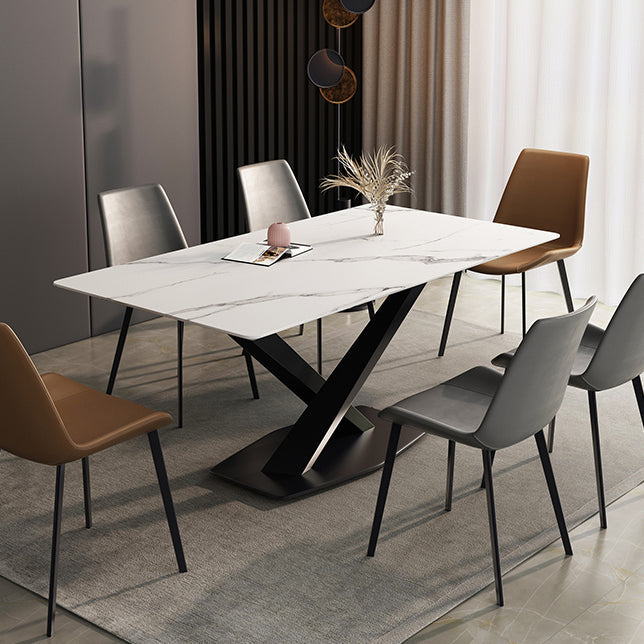 Simple Kitchen Rectangle Shape Dining Table Sintered Stone Dining Table with Pedestal Base Clearhalo ' dining_table' 'Dining Tables & Seating' 'Dining Tables' 'furn' 'furn_dining_table' 'Furniture' 'furniture_dining_table' 'Kitchen & Dining Furniture' 'kitchen&dining_furn' 'kitchen' 'kitchen_dining_table' 3970263