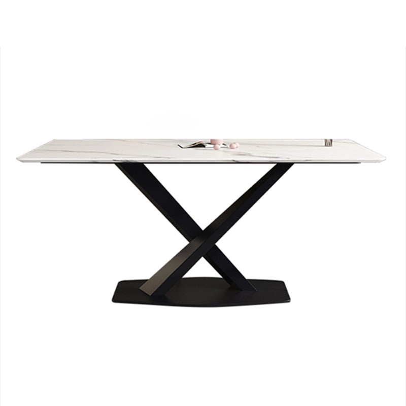 Simple Kitchen Rectangle Shape Dining Table Sintered Stone Dining Table with Pedestal Base White Without Chairs Clearhalo ' dining_table' 'Dining Tables & Seating' 'Dining Tables' 'furn' 'furn_dining_table' 'Furniture' 'furniture_dining_table' 'Kitchen & Dining Furniture' 'kitchen&dining_furn' 'kitchen' 'kitchen_dining_table' 3970265