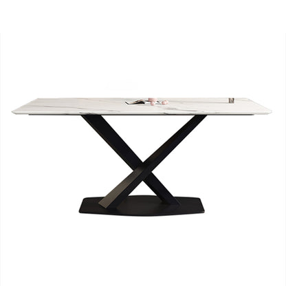 Simple Kitchen Rectangle Shape Dining Table Sintered Stone Dining Table with Pedestal Base White Without Chairs Clearhalo ' dining_table' 'Dining Tables & Seating' 'Dining Tables' 'furn' 'furn_dining_table' 'Furniture' 'furniture_dining_table' 'Kitchen & Dining Furniture' 'kitchen&dining_furn' 'kitchen' 'kitchen_dining_table' 3970265