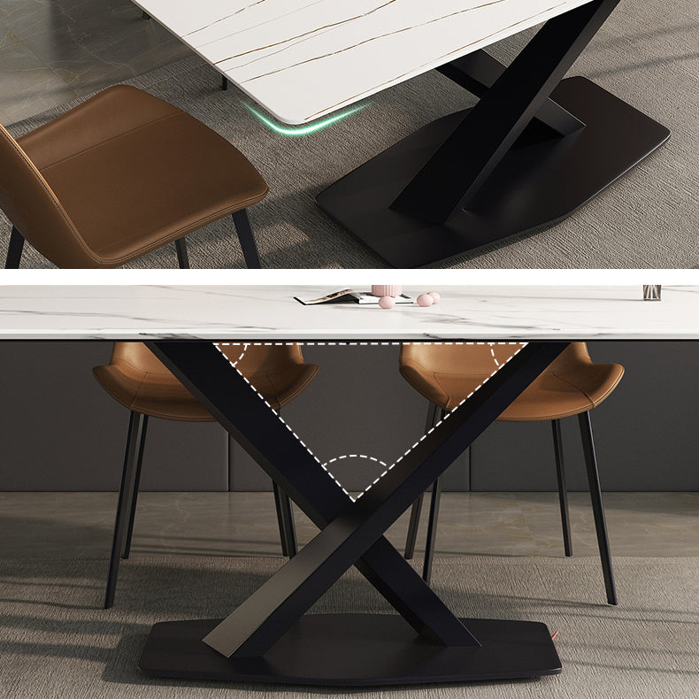 Simple Kitchen Rectangle Shape Dining Table Sintered Stone Dining Table with Pedestal Base Clearhalo ' dining_table' 'Dining Tables & Seating' 'Dining Tables' 'furn' 'furn_dining_table' 'Furniture' 'furniture_dining_table' 'Kitchen & Dining Furniture' 'kitchen&dining_furn' 'kitchen' 'kitchen_dining_table' 3970268