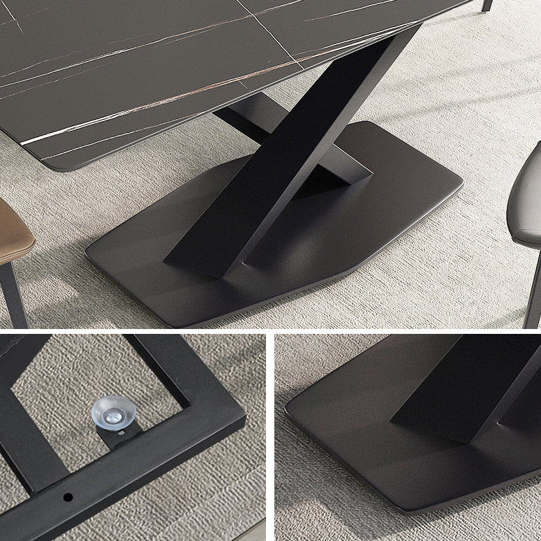 Simple Kitchen Rectangle Shape Dining Table Sintered Stone Dining Table with Pedestal Base Clearhalo ' dining_table' 'Dining Tables & Seating' 'Dining Tables' 'furn' 'furn_dining_table' 'Furniture' 'furniture_dining_table' 'Kitchen & Dining Furniture' 'kitchen&dining_furn' 'kitchen' 'kitchen_dining_table' 3970269