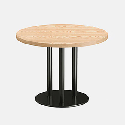 Industrial Style Wood Dinner Table Brown Table with Black Frame for Dining Room Round 23.6"L x 23.6"W x 29.5"H Without Chairs Clearhalo ' dining_table' 'Dining Tables & Seating' 'Dining Tables' 'furn' 'furn_dining_table' 'Furniture' 'furniture_dining_table' 'Kitchen & Dining Furniture' 'kitchen&dining_furn' 'kitchen' 'kitchen_dining_table' 3970293