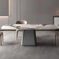 Metal Traditional Luxury Rectangle Dining Table Sintered Stone Indoor Table with Pedestal Base Gray Without Chairs Clearhalo ' dining_table' 'Dining Tables & Seating' 'Dining Tables' 'furn' 'furn_dining_table' 'Furniture' 'furniture_dining_table' 'Kitchen & Dining Furniture' 'kitchen&dining_furn' 'kitchen' 'kitchen_dining_table' 3970333