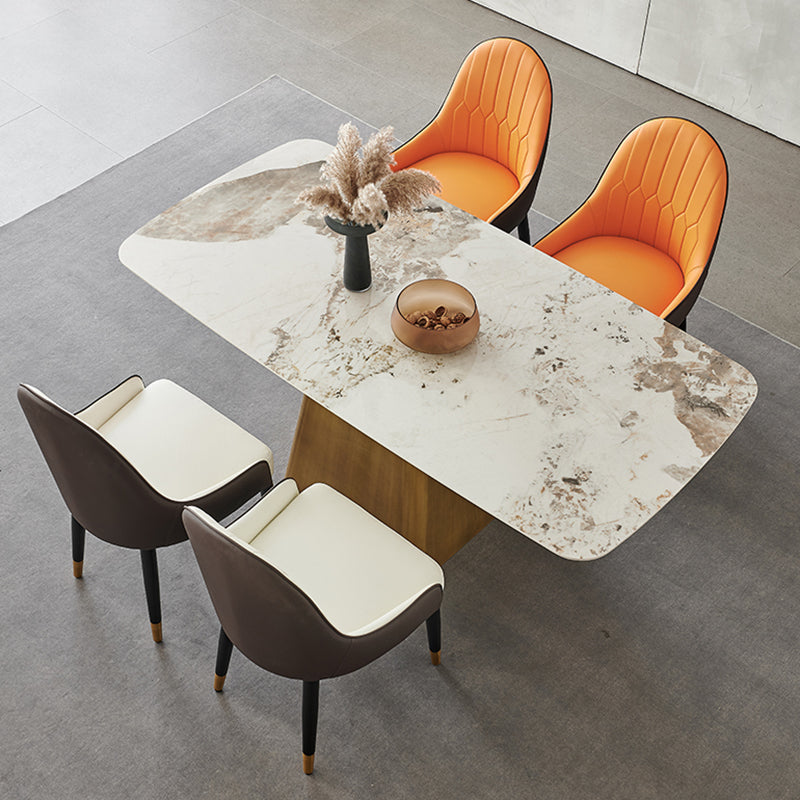 Metal Traditional Luxury Rectangle Dining Table Sintered Stone Indoor Table with Pedestal Base Clearhalo ' dining_table' 'Dining Tables & Seating' 'Dining Tables' 'furn' 'furn_dining_table' 'Furniture' 'furniture_dining_table' 'Kitchen & Dining Furniture' 'kitchen&dining_furn' 'kitchen' 'kitchen_dining_table' 3970334